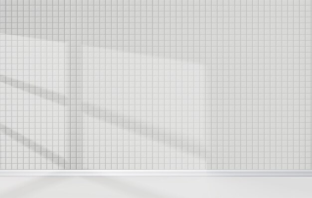 Ilustración vectorial realista azulejos del baño habitación interior con azulejos de pared y luz solar