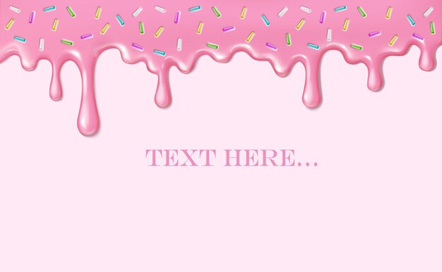 Ilustración vectorial realista borde de chocolate líquido rosa con salpicaduras derretimiento de helado y ic