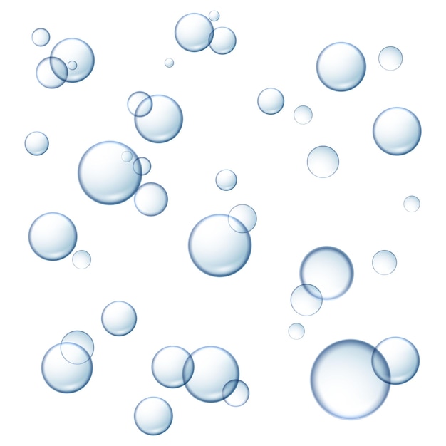 ilustración vectorial realista. Burbujas de jabón de agua. Aislado sobre fondo blanco.