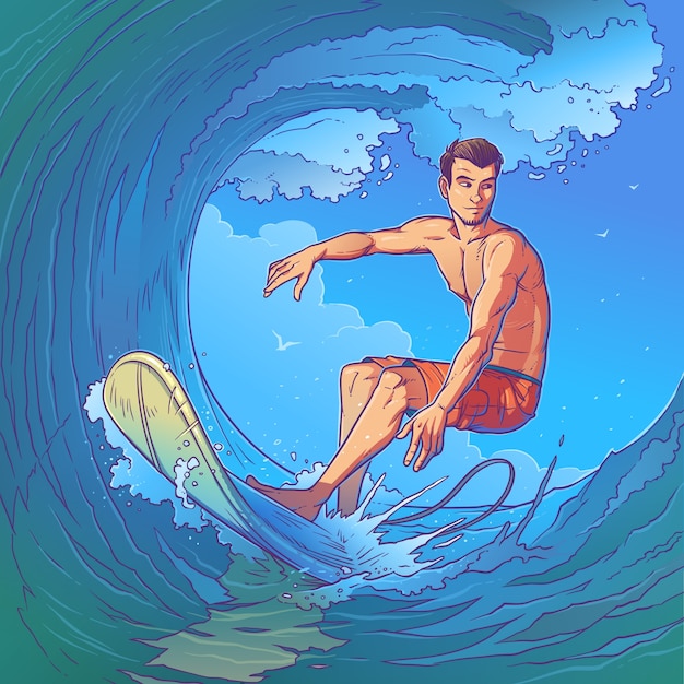 Ilustración vectorial de un surfista