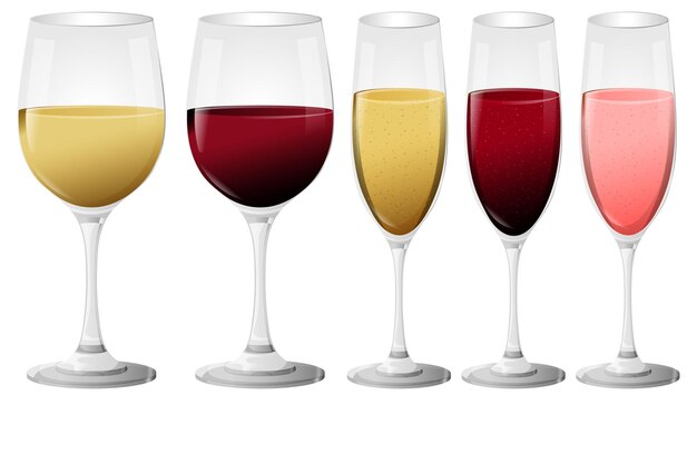 Ilustración vectorial de vasos de vino variados