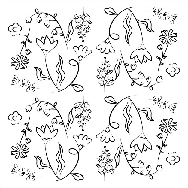 Ilustración vectorizada Arte de líneas florales Patrón sin costuras