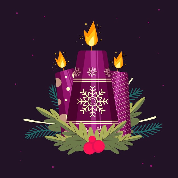 Vector gratuito ilustración de velas de adviento púrpura de diseño plano