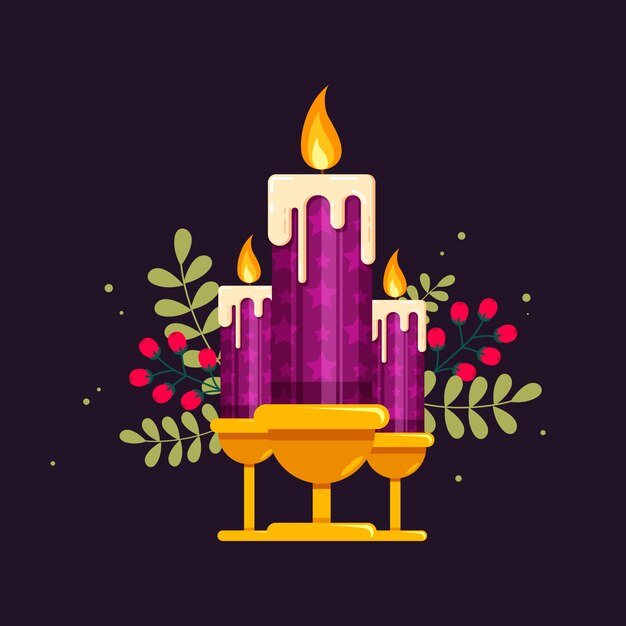 Ilustración de velas de adviento púrpura de diseño plano