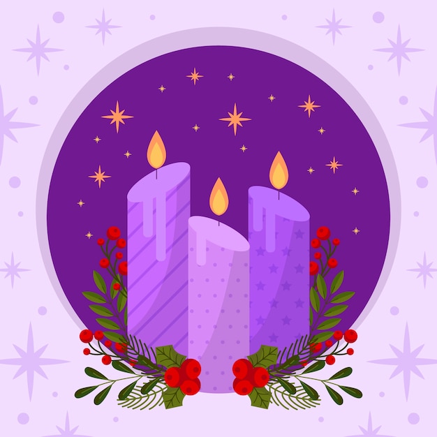 Vector gratuito ilustración de velas de adviento púrpura de diseño plano