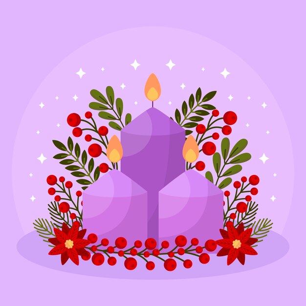 Ilustración de velas de adviento púrpura de diseño plano