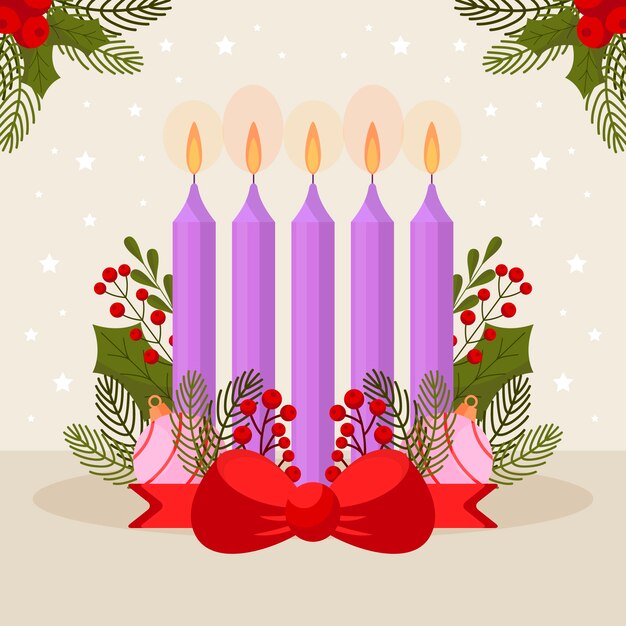 Ilustración de velas de adviento púrpura de diseño plano
