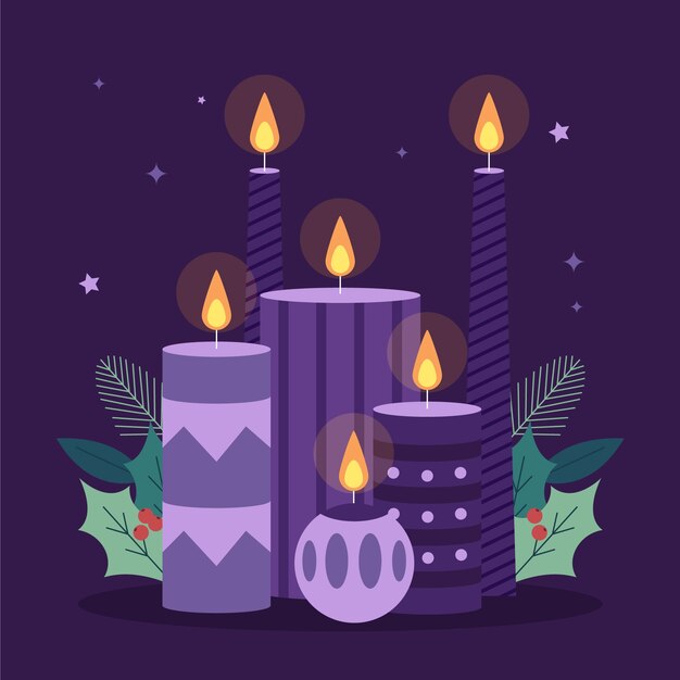 Ilustración de velas púrpuras planas