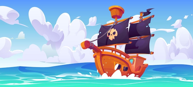 Vector gratuito ilustración de un velero pirata en el fondo del mar