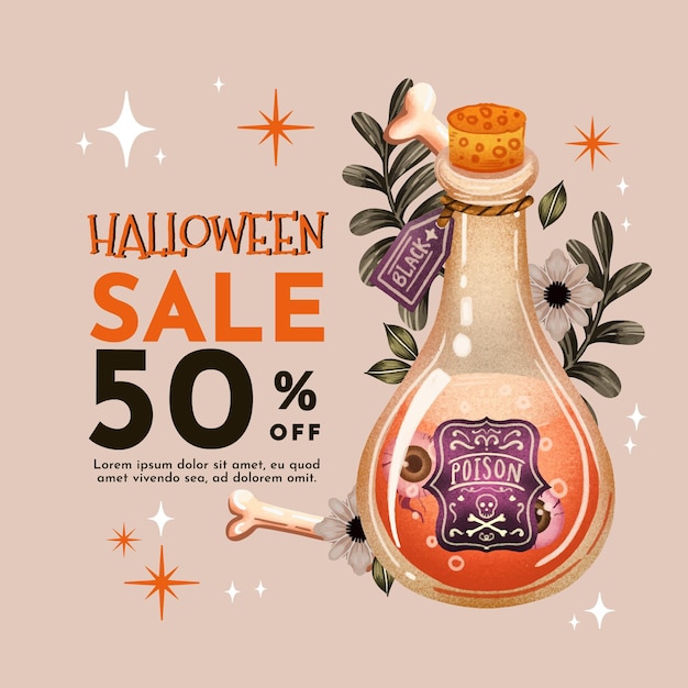 Vector gratuito ilustración de venta de halloween en acuarela