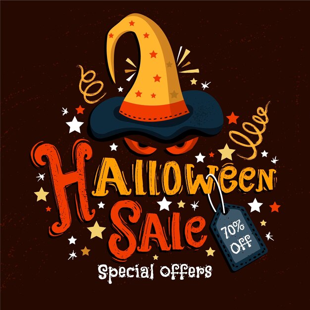 Ilustración de venta de halloween con descuentos especiales.