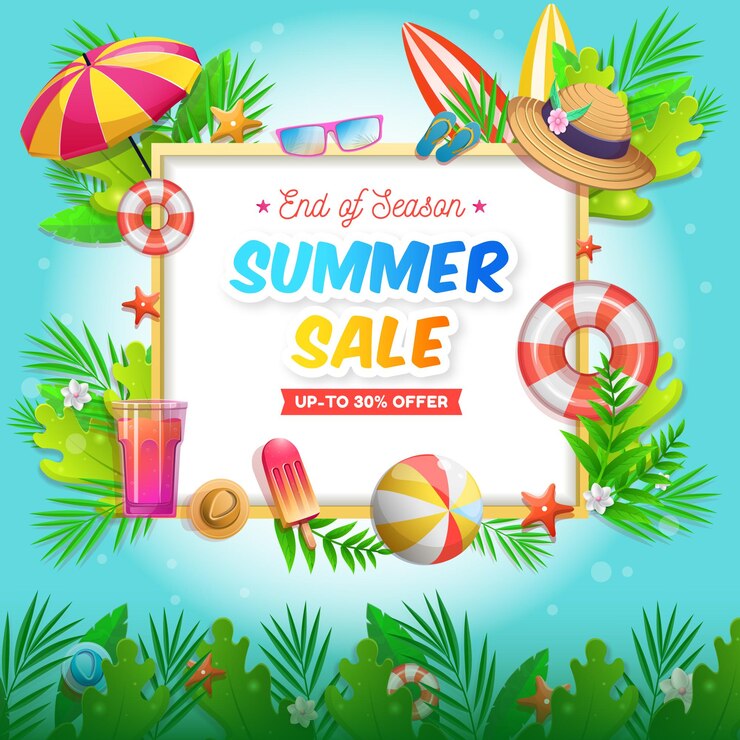 Vector gratuito ilustración de la venta de verano con elementos de playa tropical