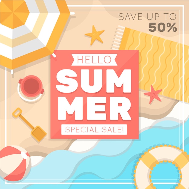 Vector gratuito ilustración de venta de verano hola plana