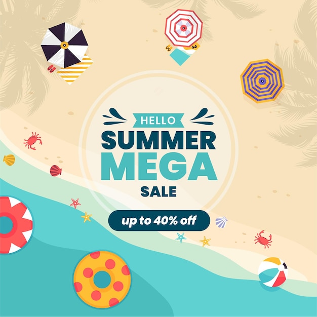 Ilustración de venta de verano hola plana