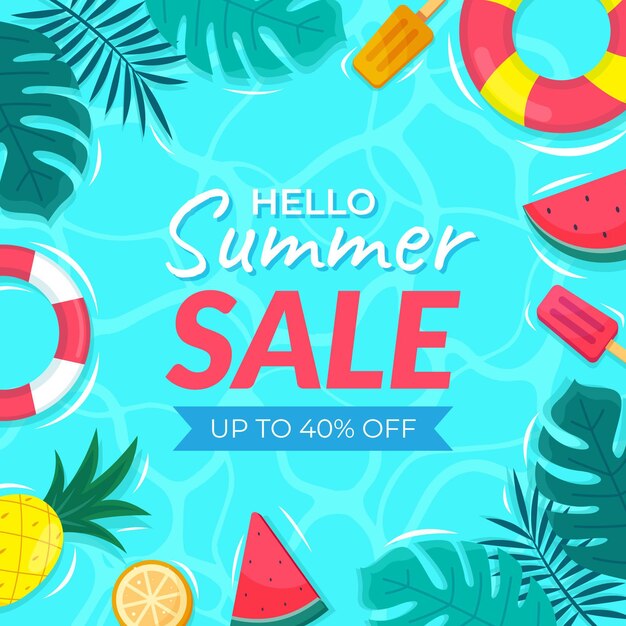 Ilustración de venta de verano hola plana