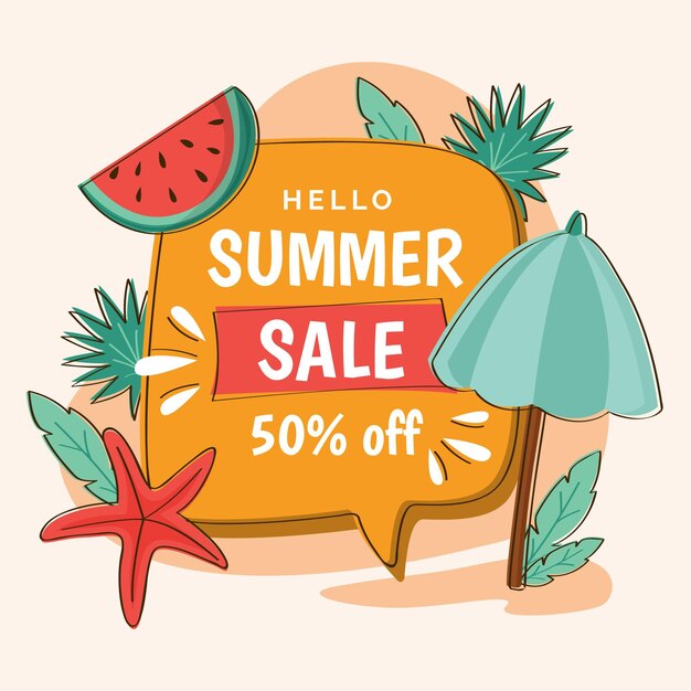 Ilustración de venta de verano hola plana