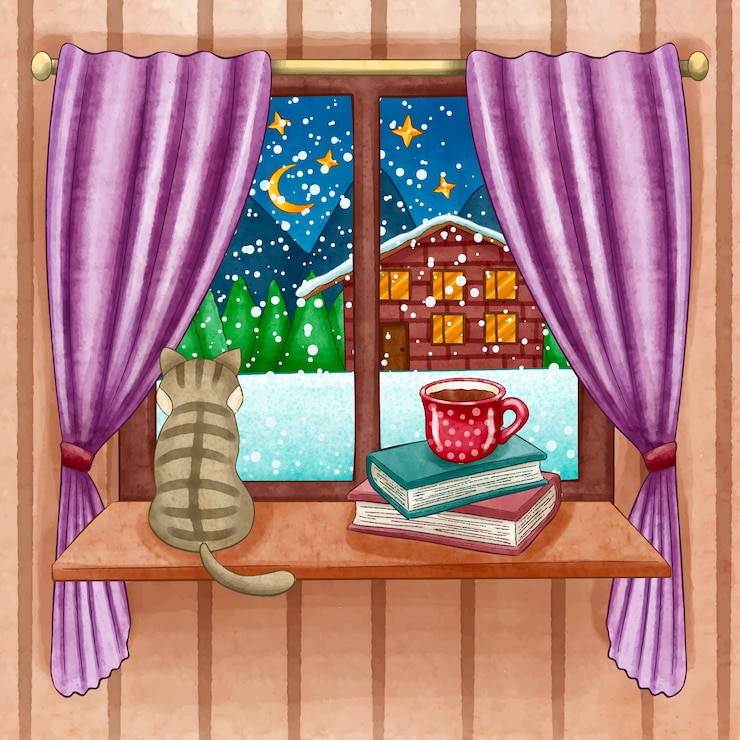 Vector gratuito ilustración de ventana de invierno acuarela