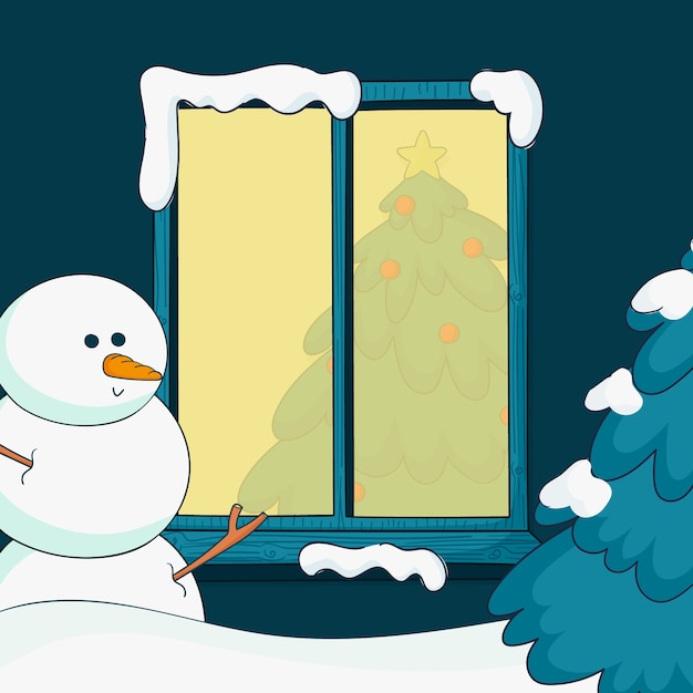 Vector gratuito ilustración de ventana de invierno dibujada a mano