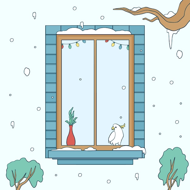 Vector gratuito ilustración de ventana de invierno dibujada a mano