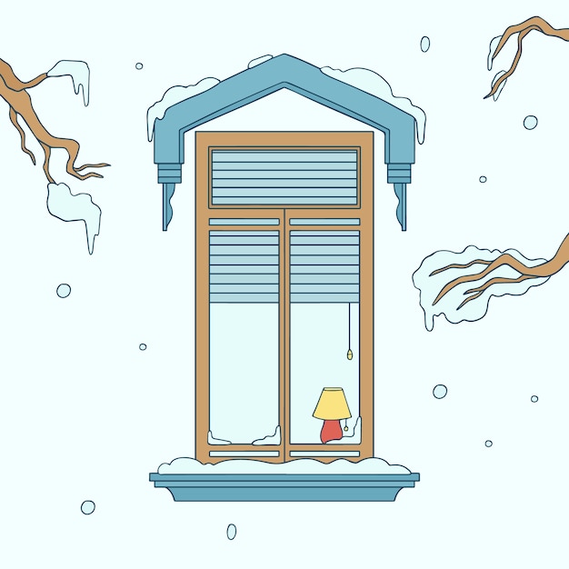 Vector gratuito ilustración de ventana de invierno dibujada a mano