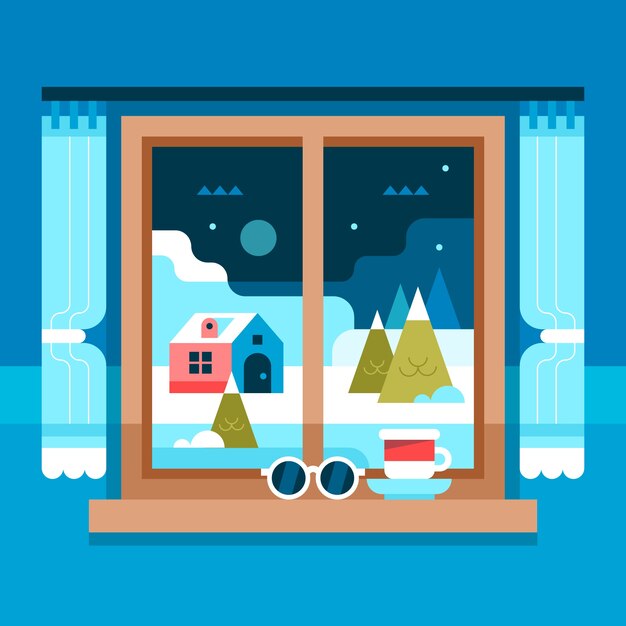 Ilustración de ventana plana de invierno
