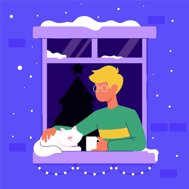 Ilustración de ventana plana de invierno