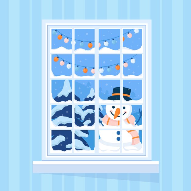 Ilustración de ventana plana de invierno