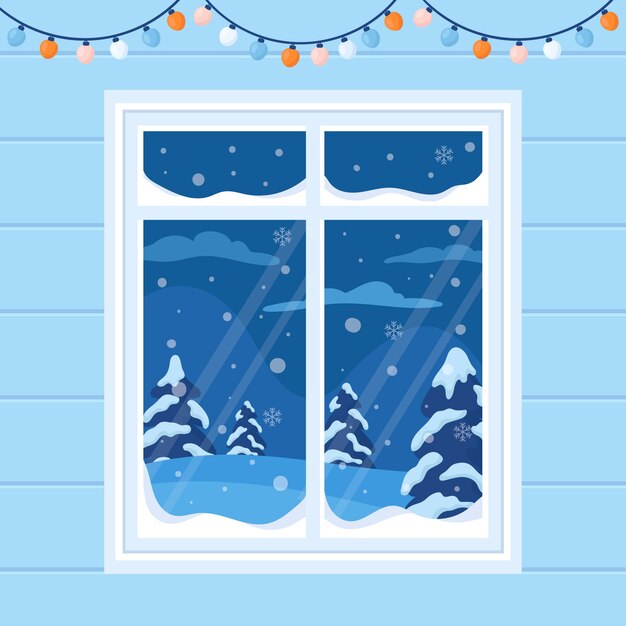 Ilustración de ventana plana de invierno