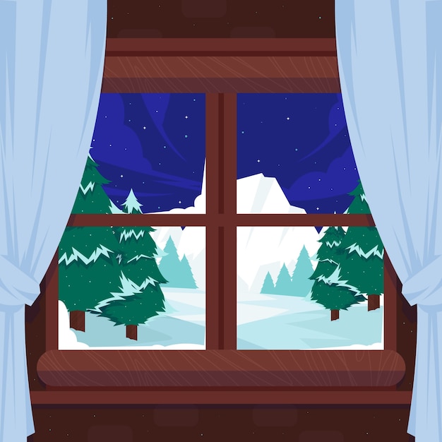 Vector gratuito ilustración de ventana plana de invierno