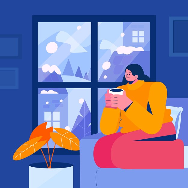 Ilustración de ventana plana de invierno