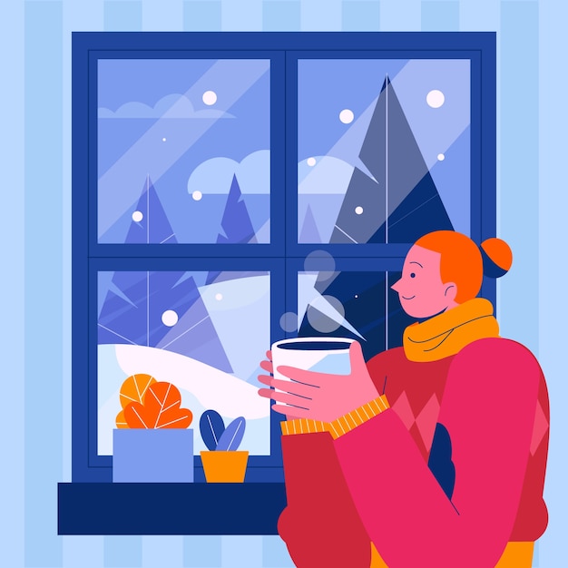Ilustración de ventana plana de invierno