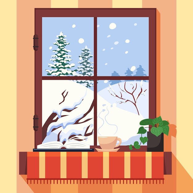 Vector gratuito ilustración de ventana plana de invierno