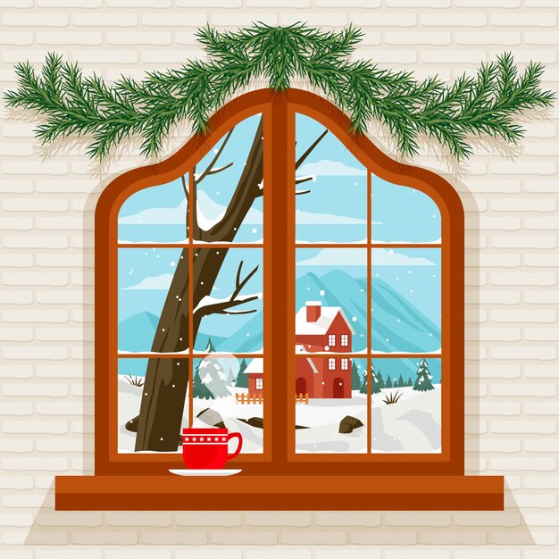 Ilustración de ventana plana de invierno