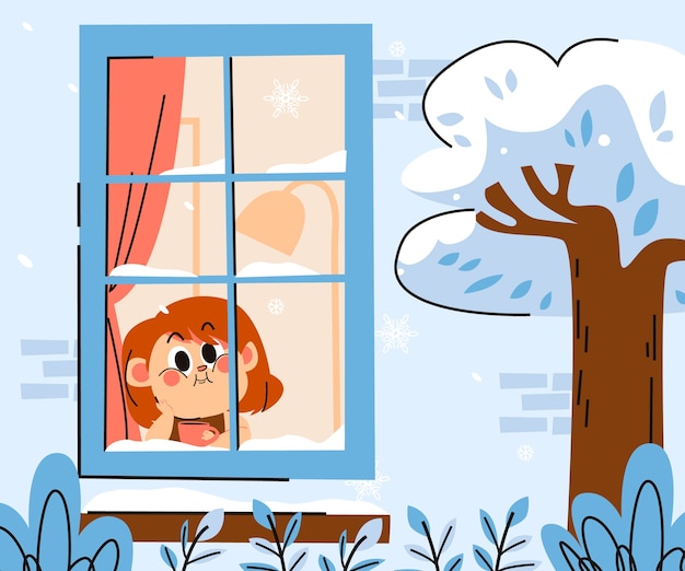 Ilustración de ventana plana de invierno