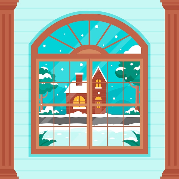 Vector gratuito ilustración de ventana plana de invierno