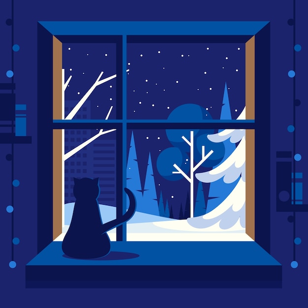Vector gratuito ilustración de ventana plana de invierno