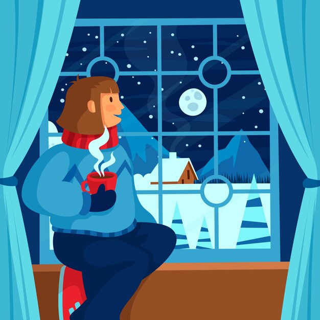 Ilustración de ventana plana de invierno