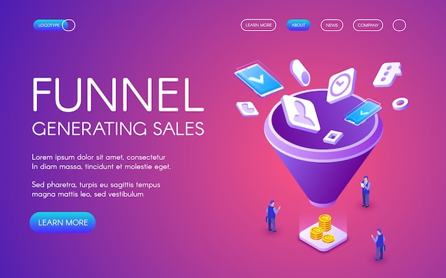 Ilustración de ventas de generación de embudo para marketing digital y tecnología de e-business