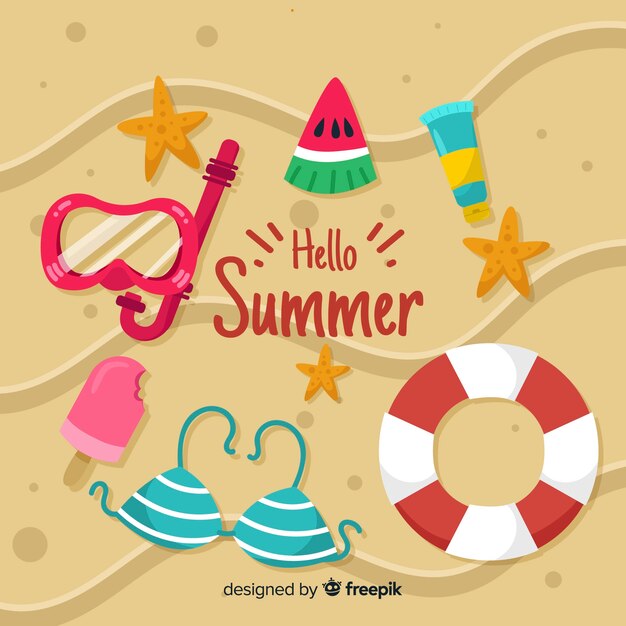 Ilustración de verano plana hola