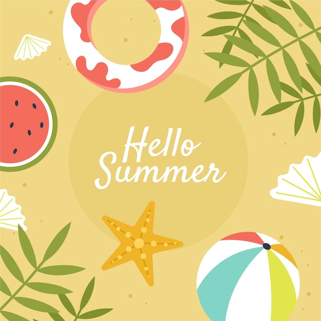 Ilustración de verano plana hola