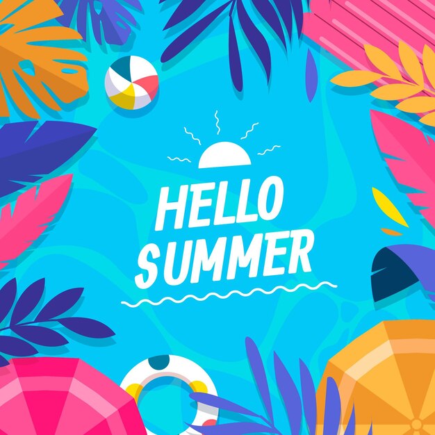 Ilustración de verano plana hola