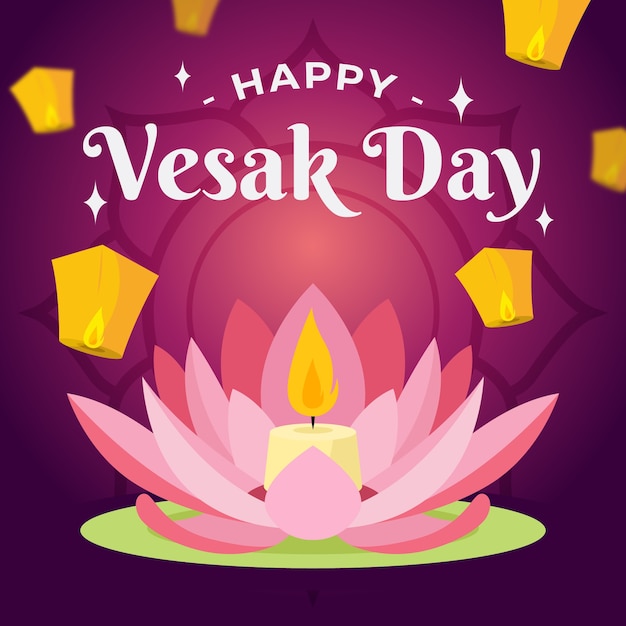 Ilustración de vesak de diseño plano con loto