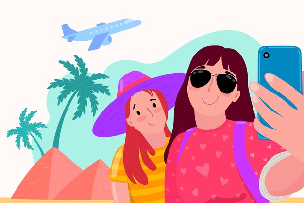 Ilustración de viaje de amigos de diseño plano