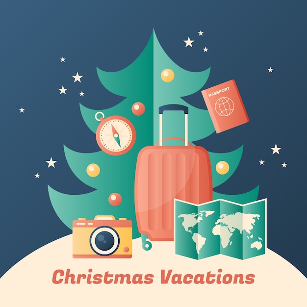 Vector gratuito ilustración de viaje de temporada de navidad degradado