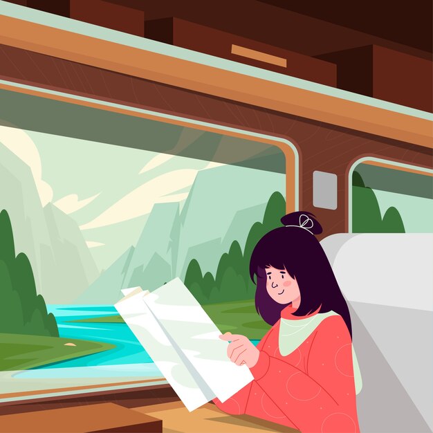 Ilustración de viaje en tren dibujado a mano