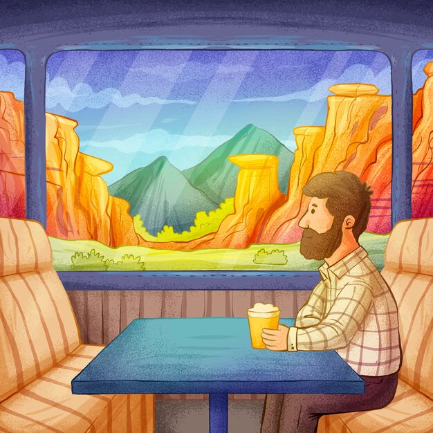 Ilustración de viaje en tren dibujado a mano