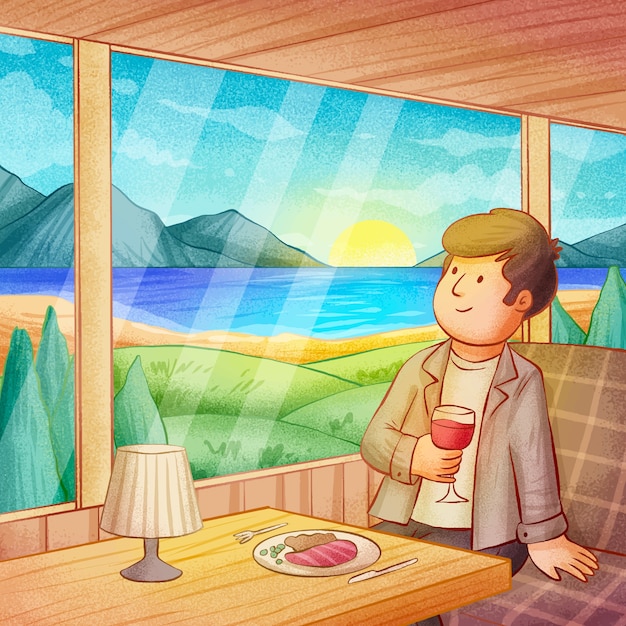 Ilustración de viaje en tren dibujado a mano