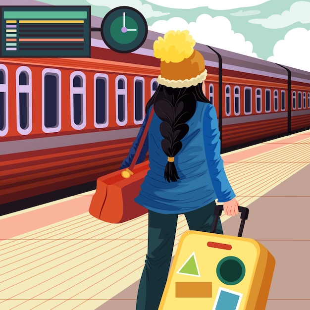 Ilustración de viaje en tren dibujado a mano