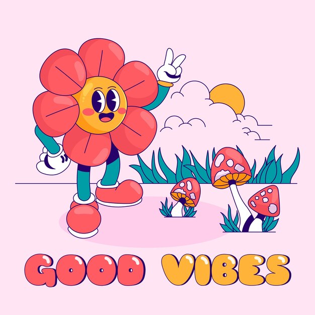 Ilustración de vibraciones positivas dibujadas a mano