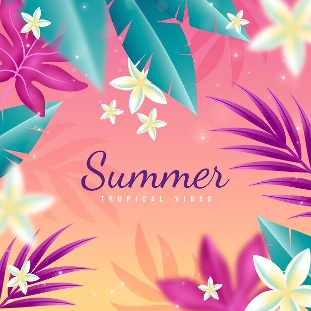 Ilustración de vibraciones de verano degradado con hojas y flores.
